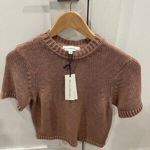 White + Warren organic cotton tape t-shirt in brown